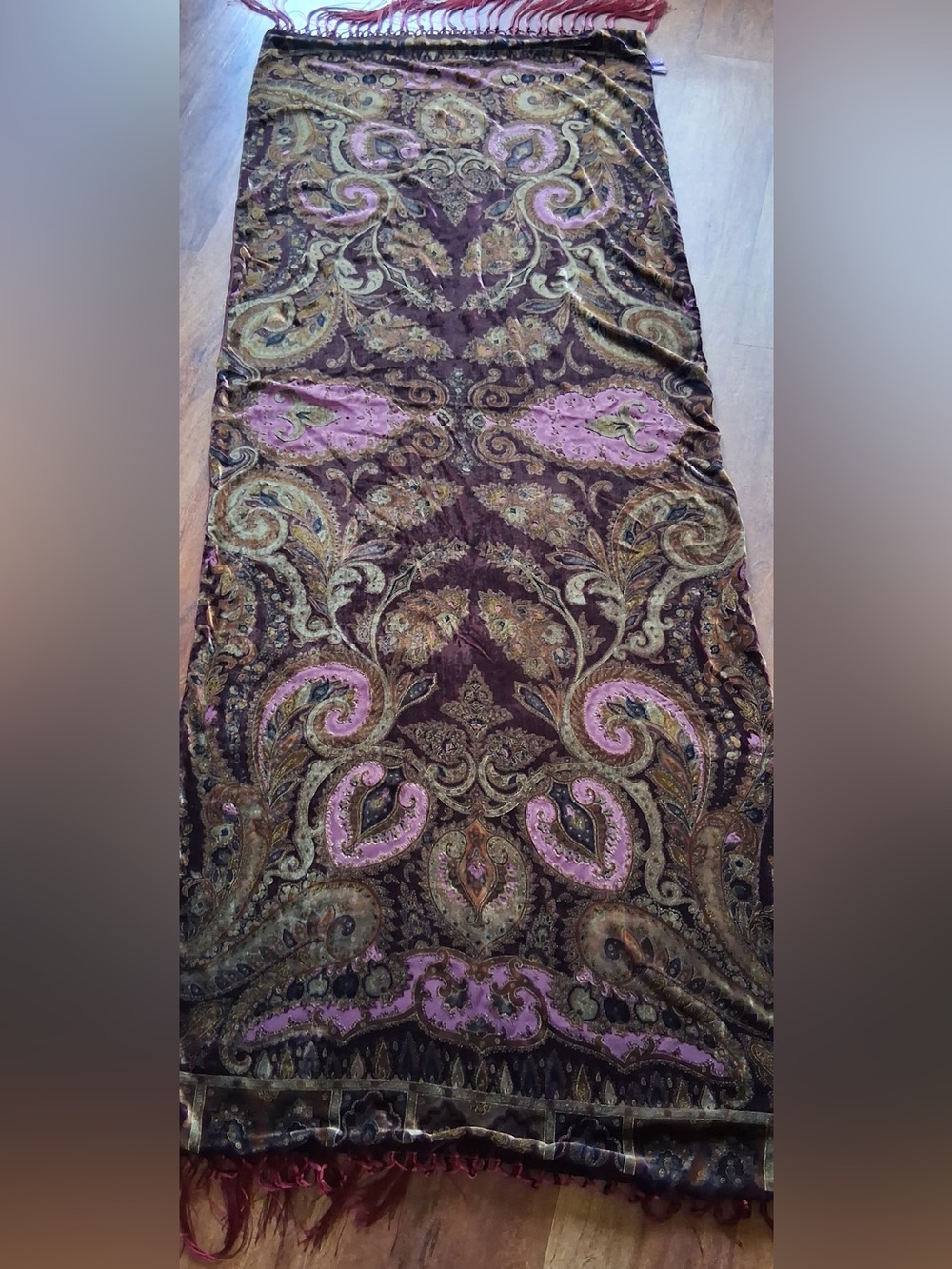 Purple Label Ralph Lauren Silk Blend  paisley scarf shawl wrap fringe velvet